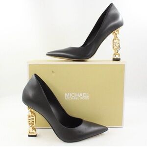 Michael Kors Black Leather Pumps with Gold Chain-Link Heel